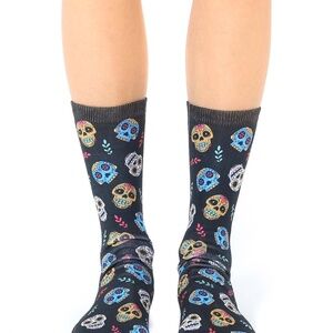 Graphic Crew Socks - Sugar Skulls - Black